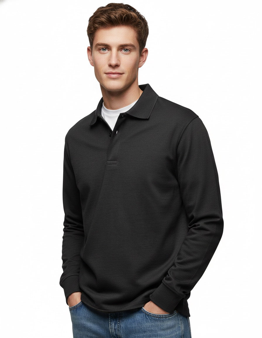 Polo Manches Longues Homme Classique – Chemise Coton Doux Taille Réglable
