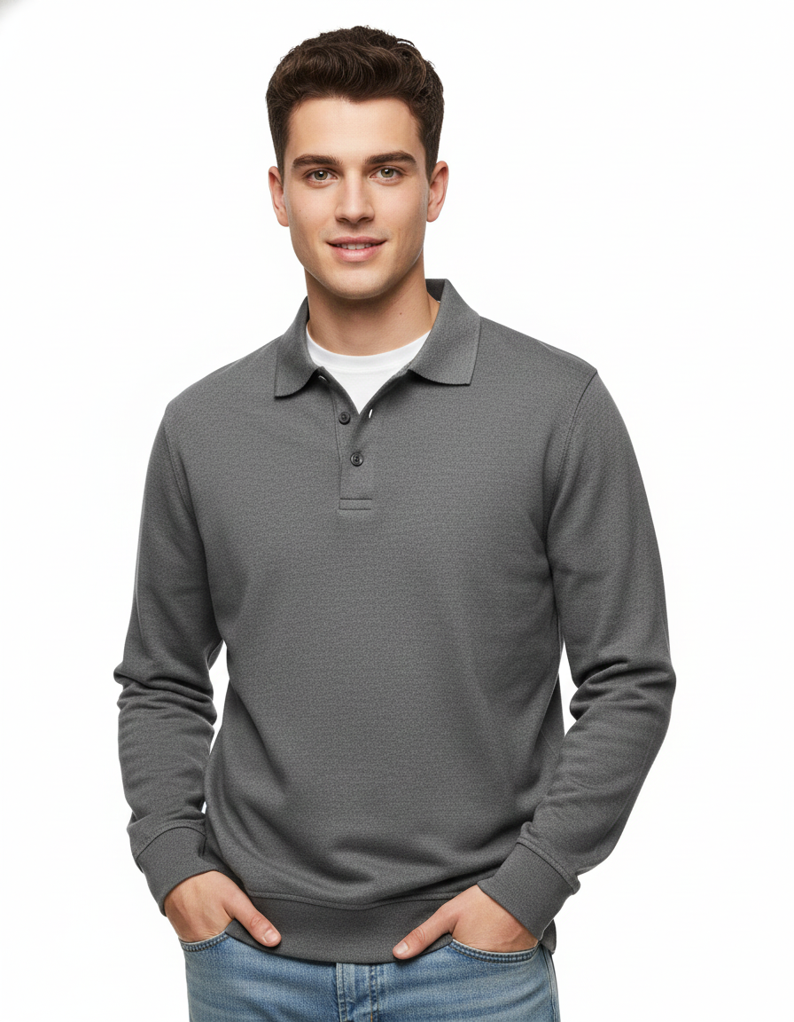 Polo Manches Longues Homme Classique – Chemise Coton Doux Taille Réglable
