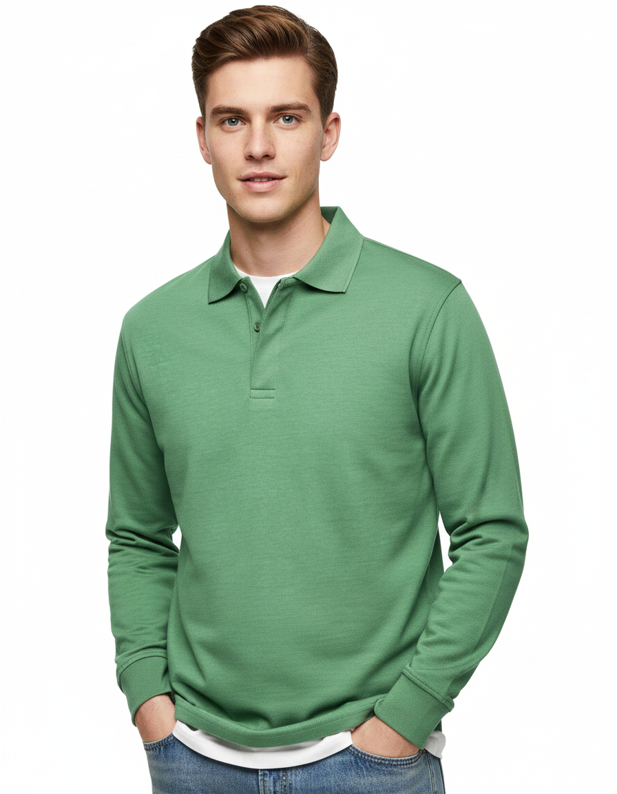 Polo Manches Longues Homme Classique – Chemise Coton Doux Taille Réglable