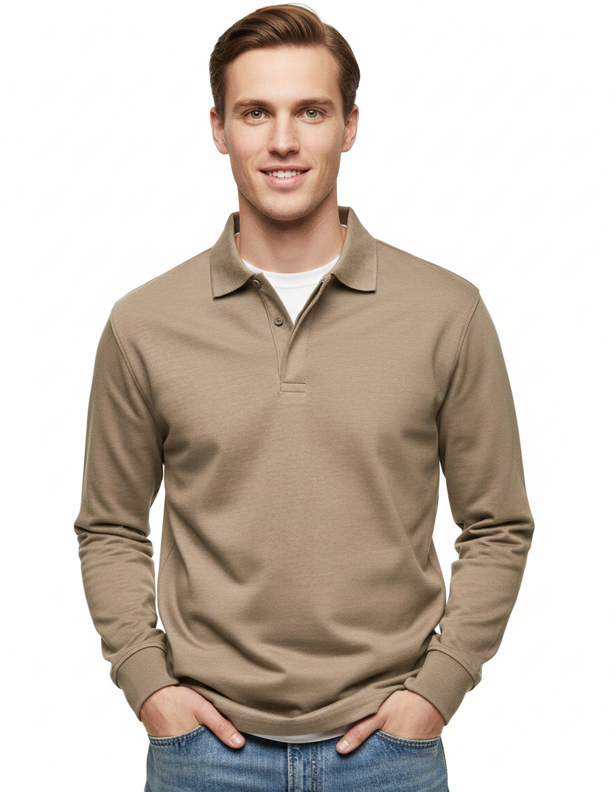 Polo Manches Longues Homme Classique – Chemise Coton Doux Taille Réglable