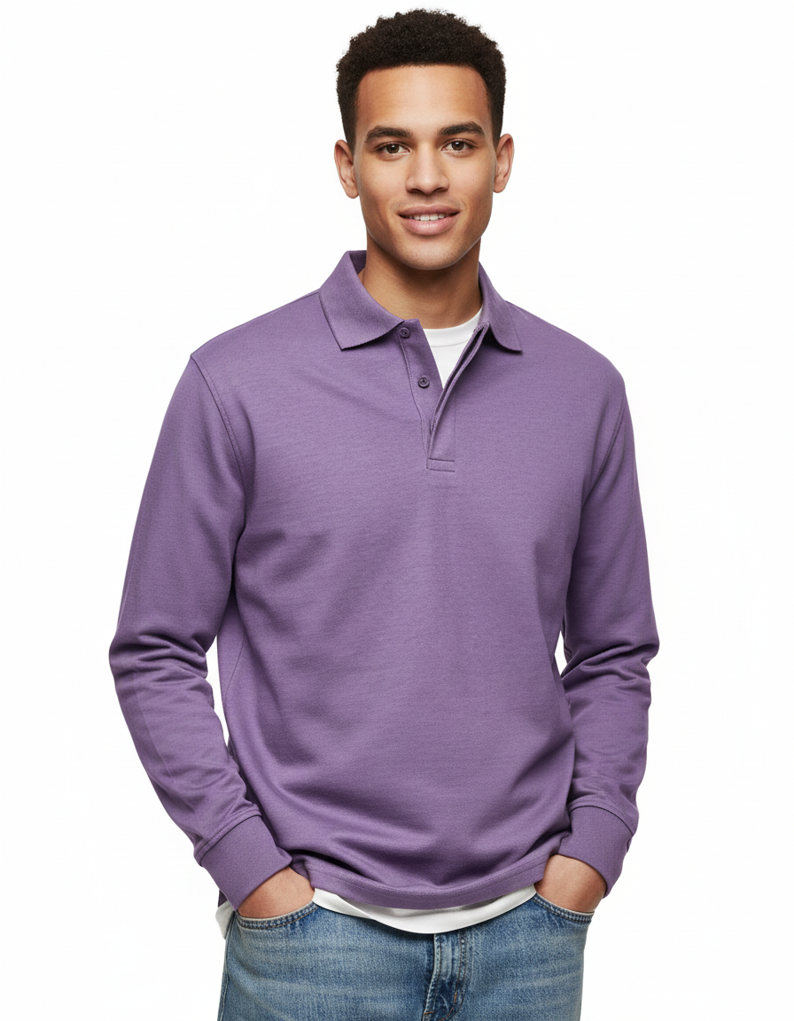 Polo Manches Longues Homme Classique – Chemise Coton Doux Taille Réglable