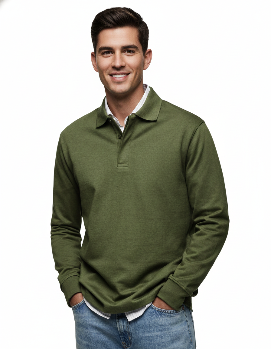 Polo Manches Longues Homme Classique – Chemise Coton Doux Taille Réglable