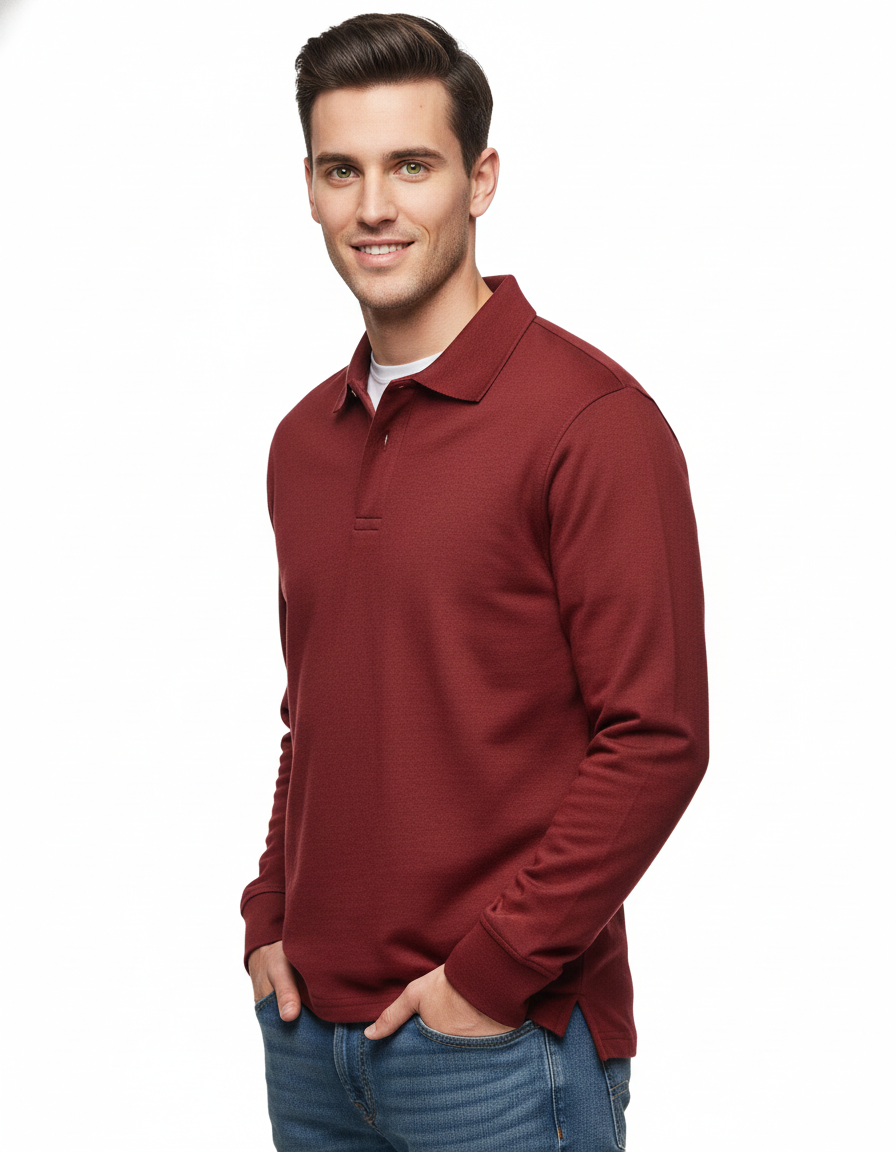 Polo Manches Longues Homme Classique – Chemise Coton Doux Taille Réglable