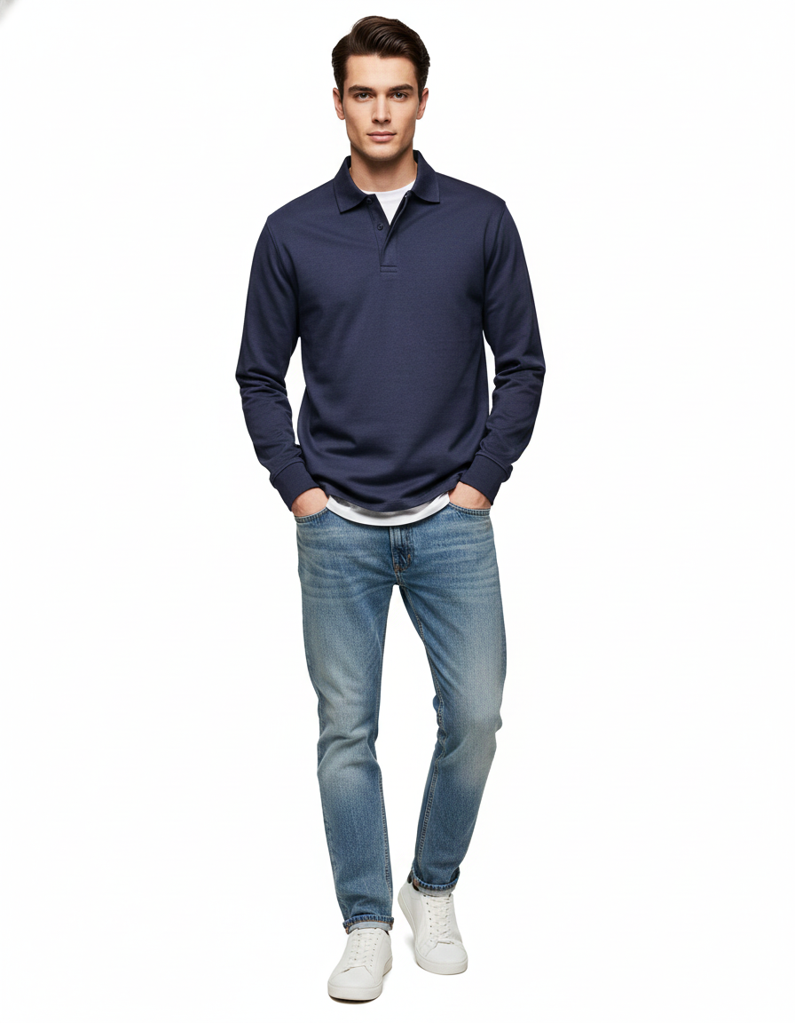 Polo Manches Longues Homme Classique – Chemise Coton Doux Taille Réglable