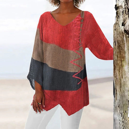 Blouse Femelle Couleur Mélange avec Manches Longues pour Usage Quotidien - LuxeStyle