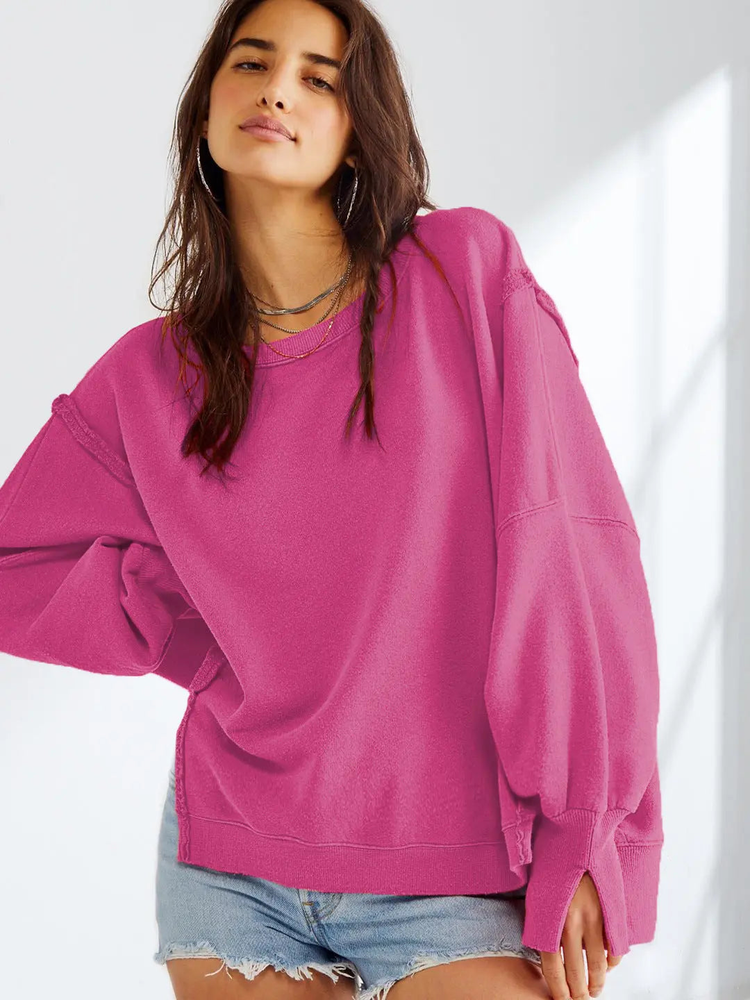 Pull rose femme manches longues doux - LuxeStyle
