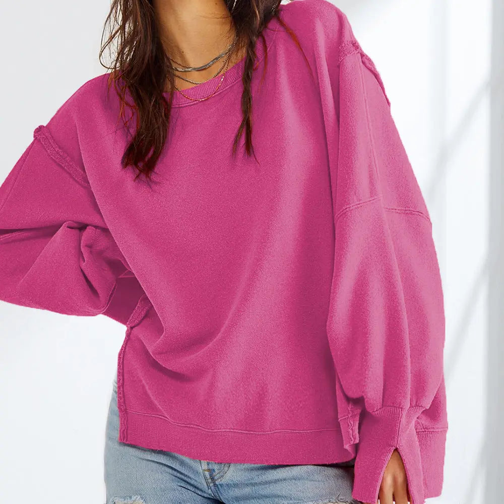 Pull rose femme manches longues doux