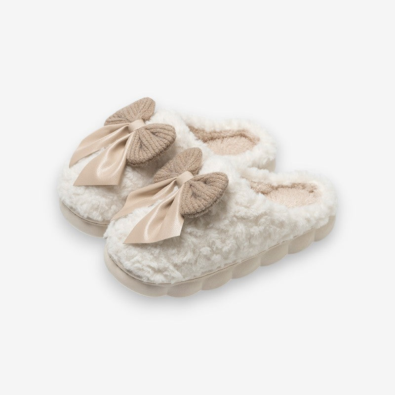 Chaussons Douillets à Bout Arrondi avec Nœud Charmant