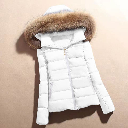 Veste Hivernale Douillette à Capuche pour Femme avec Col en Fausse Fourrure - LuxeStyle