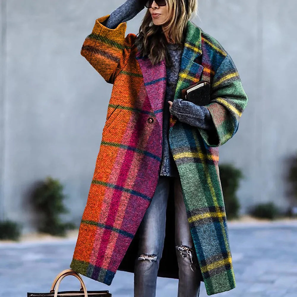 Manteau femme à carreaux colorés hiver - LuxeStyle