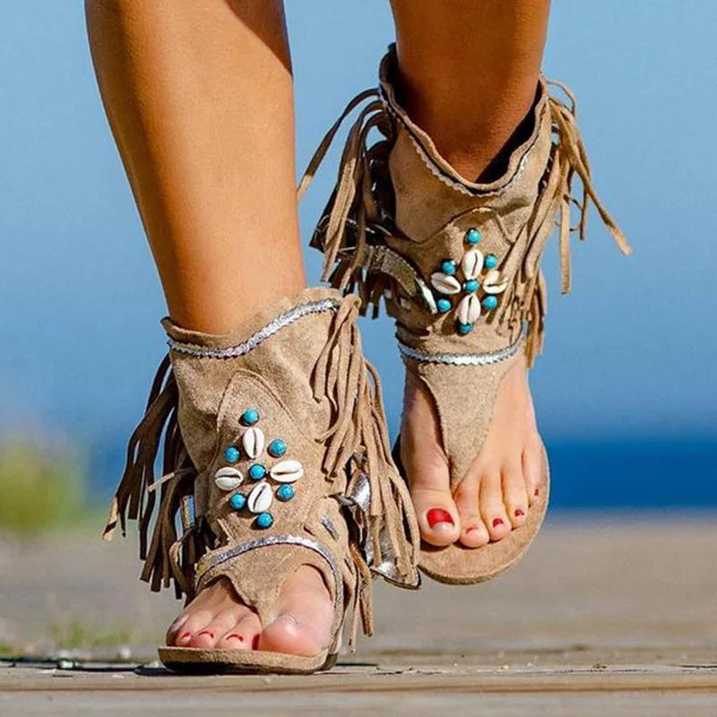 Sandales Femmes Été Chic avec Franges & Perles Libertines