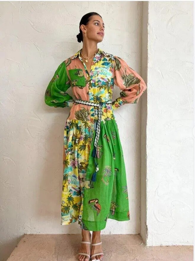 Robe femme élégante imprimé floral à manches longues
