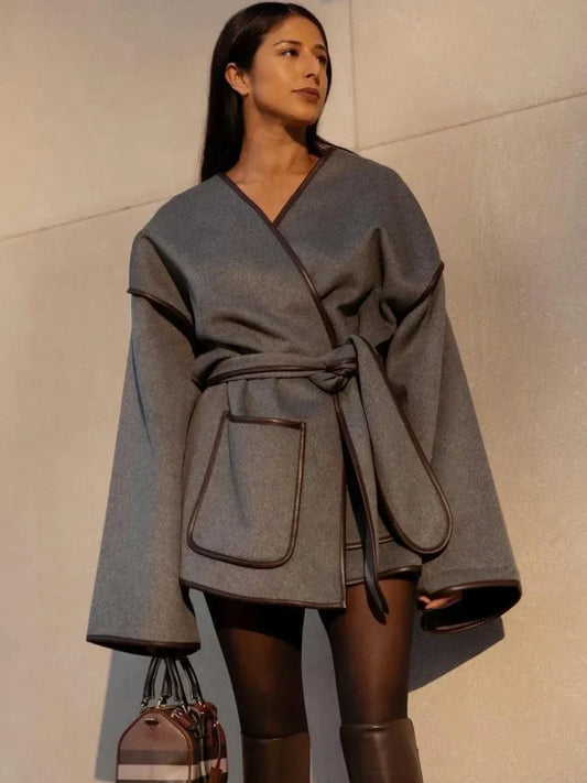 Veste Féminine Col V Élégante pour Automne Hiver - LuxeStyle