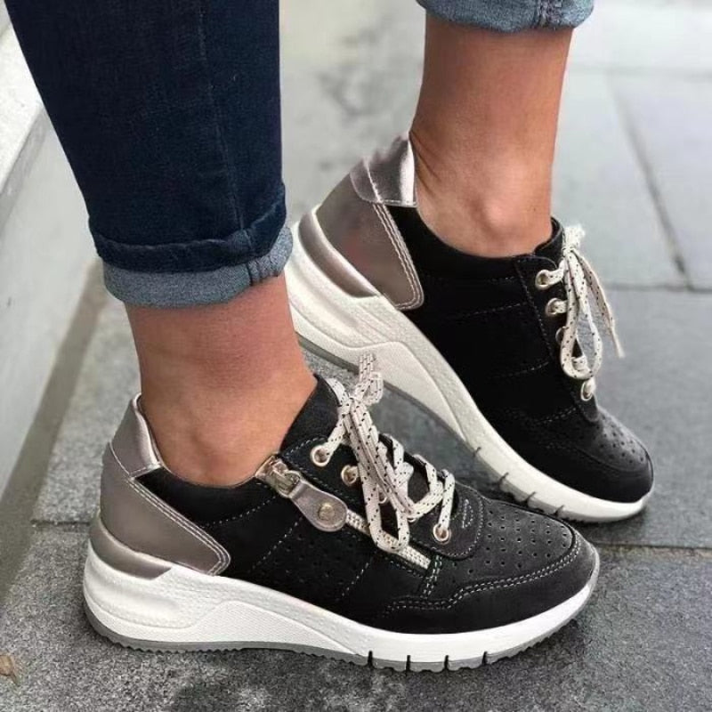 Baskets Femmes Vert Beige Lacets