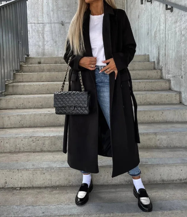 Manteau Femme Hiver Chic en Laine - Long et Élégant avec Fermeture Double