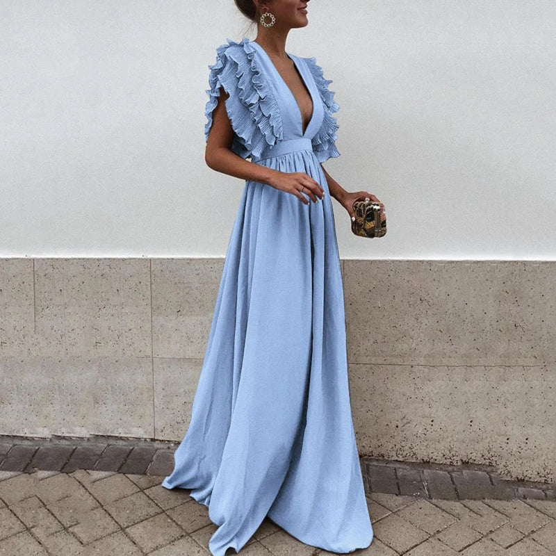 Vivienne™ – Robe Femme Longue Élégante avec Manches Ruchées Chic