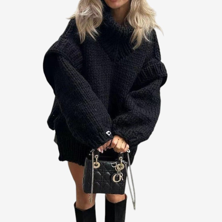 Pull femme confortable col roulé manches longues