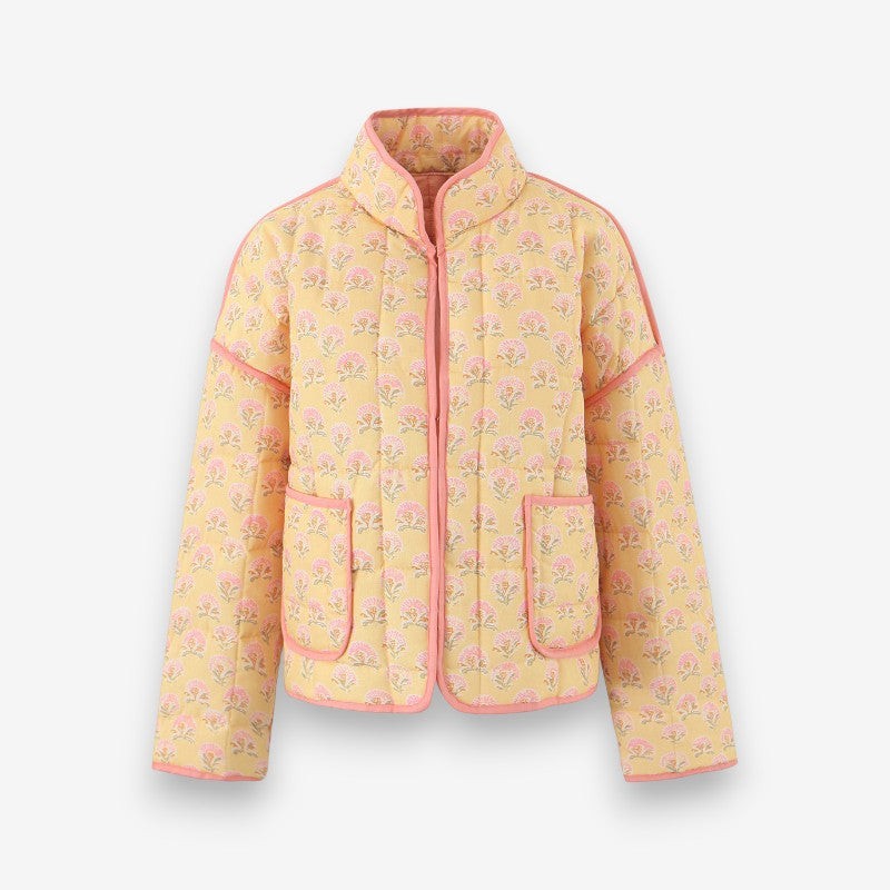 Veste Élégante à Manches Longues Fleuri avec Poches