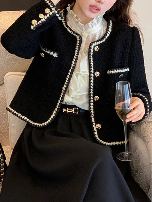 Blazer Tweed Classique Col Rond Élégant - BlxckFR