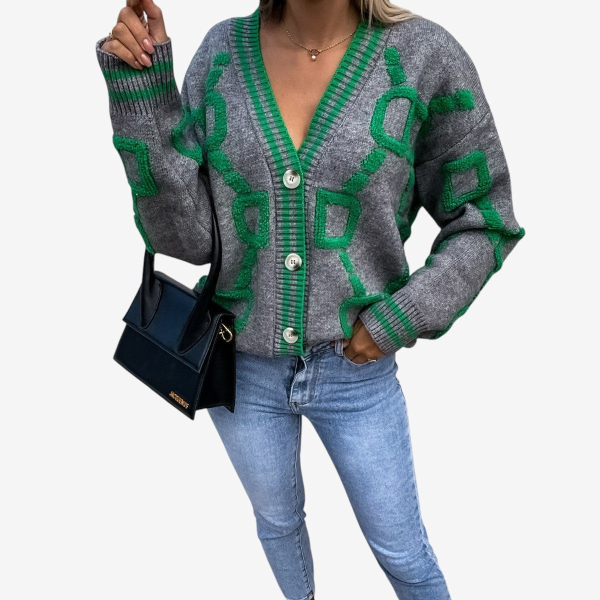 Gilet femme confortable col V manches longues - LuxeStyle