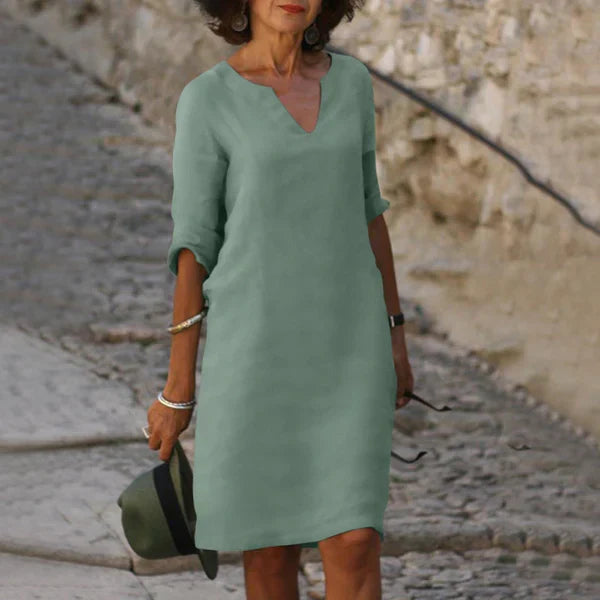 Robe Femme Col V Élégante Mi-Longue