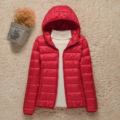 Veste Femme Printemps Élégante - Doudoune Légère avec Capuche & Taille Affinée