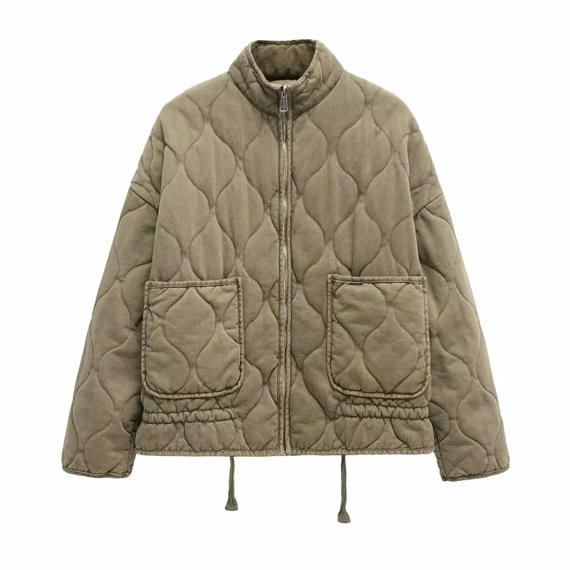 Veste Hiver Femme Douillette - Veste Zippée Élégante avec Ceinture Réglable & Poches