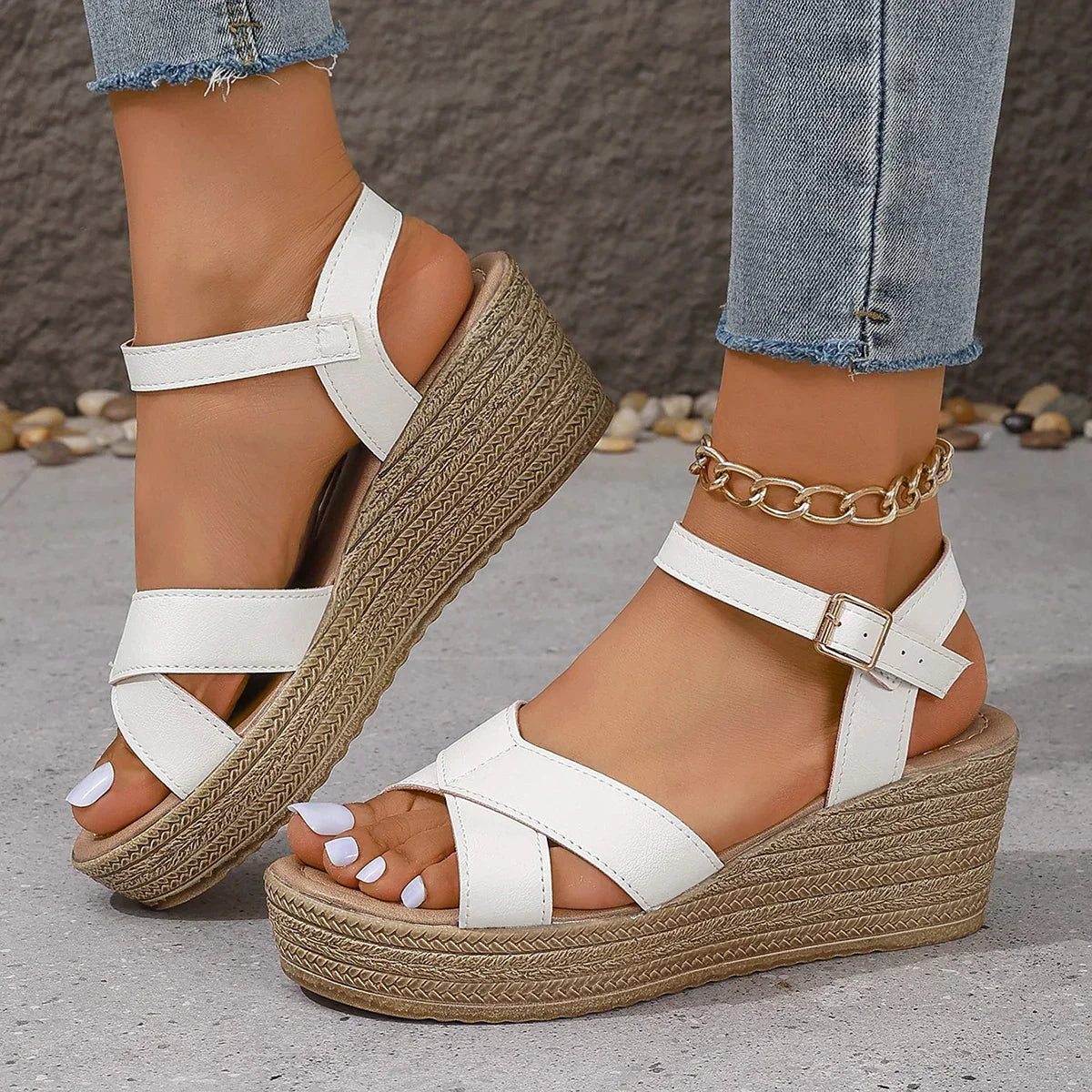 Sandales Femme Plateforme – Chaussures d'Été Décontractées avec Lanières Entrecroisées