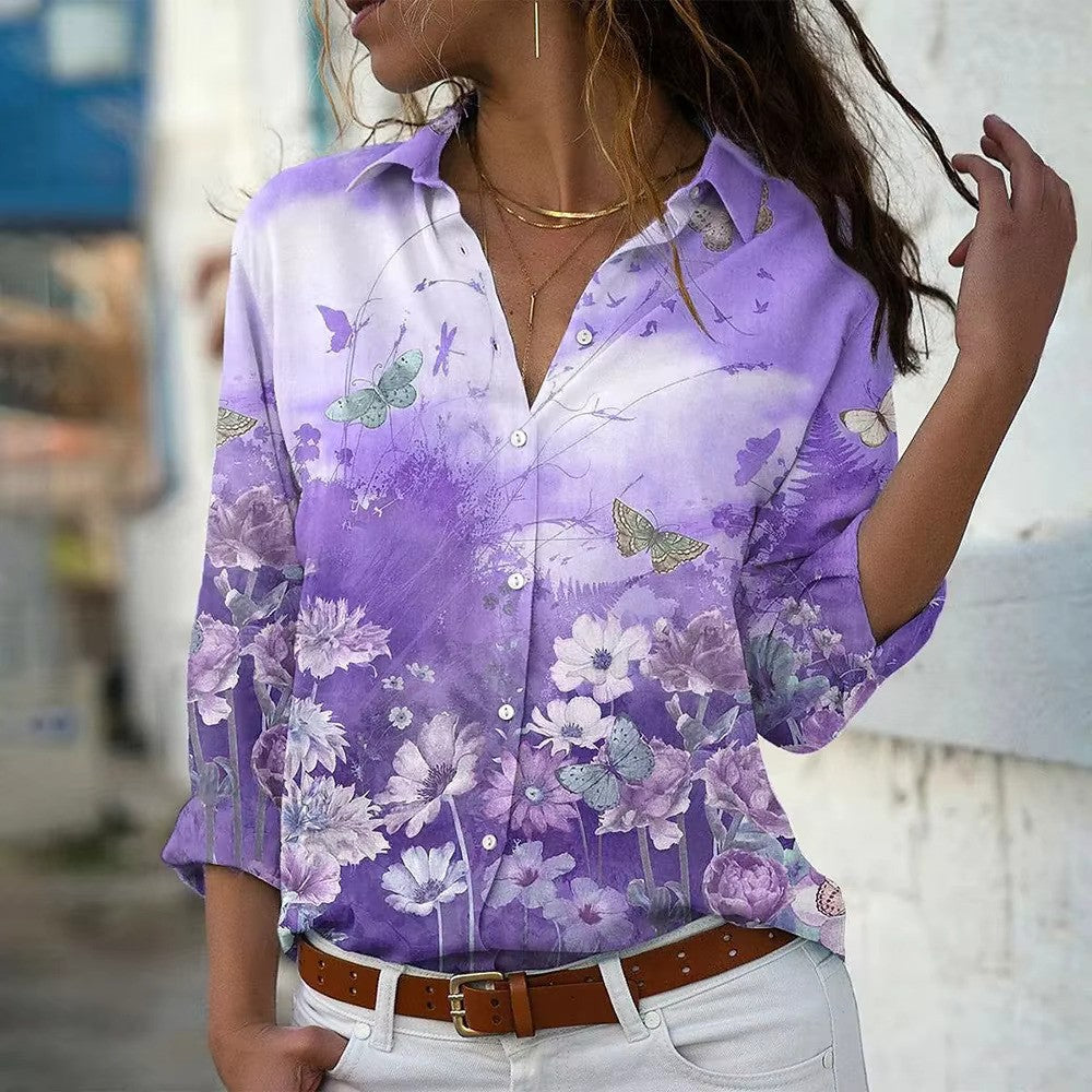 Blouse Été Fleuri Manches Longues pour Femme