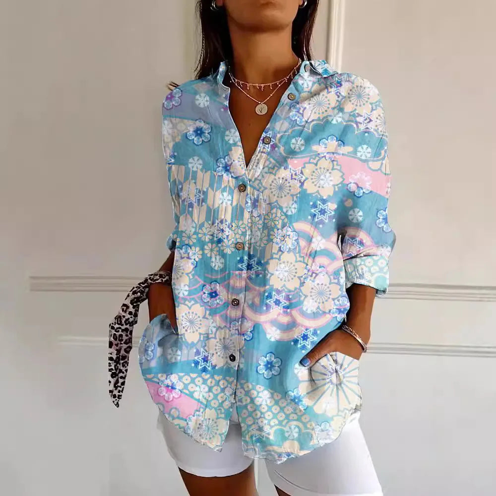 Blouse Été Feminine - Blouse Légère Fleurs avec Décolleté Profond - LuxeStyle