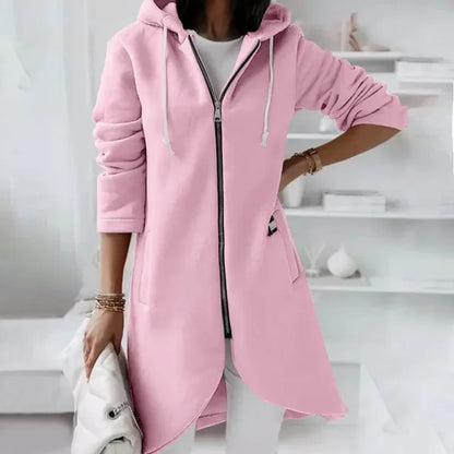 Veste Féminine Zippée Capuche Longue Décontractée