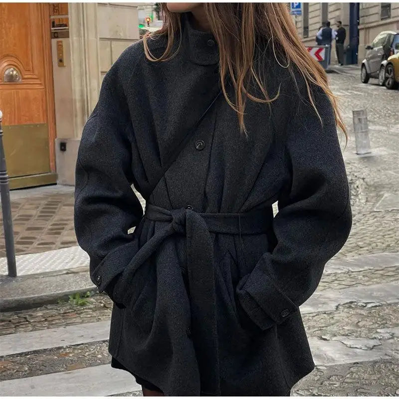 Manteau Femme Hiver Court et Élégant avec Ceinture ajustable