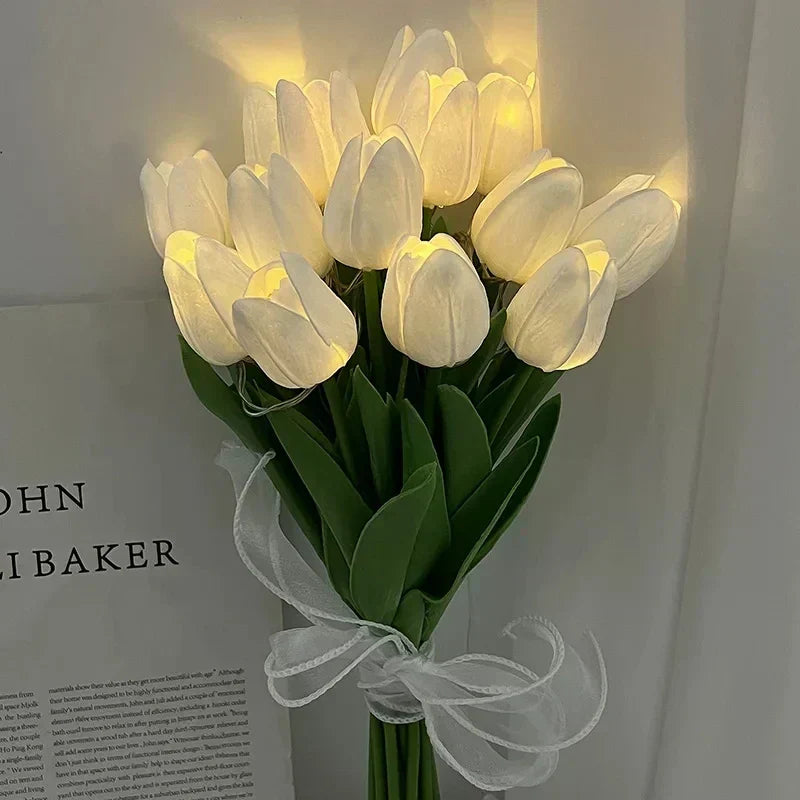 Bouquet de Fleurs LED Blanches Élégantes avec Nœud - LuxeStyle