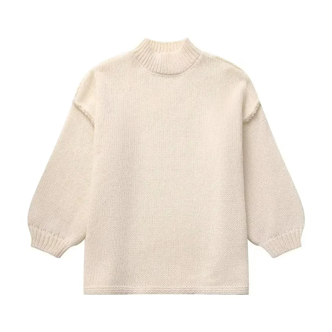Pull Femme Hivernal Laine Miel avec Sac à Main Coordiné
