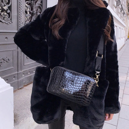 Manteau Mi-Long Femme au Style Hivernal avec Col en Fourrure Synthétique