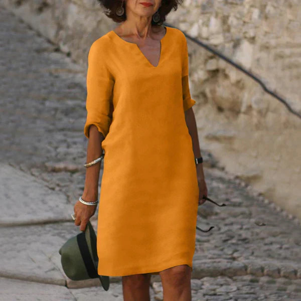 Robe Femme Col V Élégante Mi-Longue