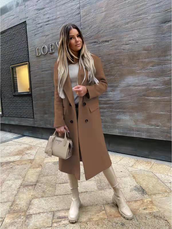 Manteau Femme Élégant Noir avec Sac Beige