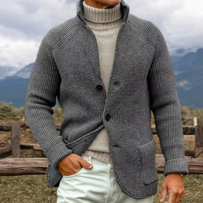 Gilet maille brun homme col relevé