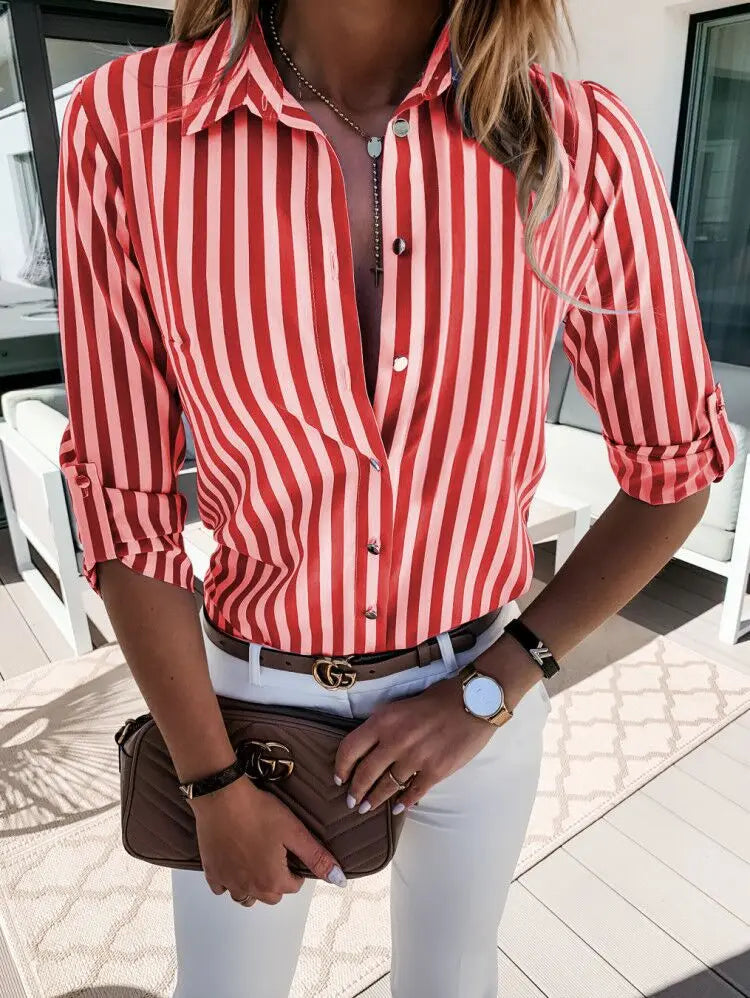Chemise Femme Rayures Marine Élégante Manches Longues