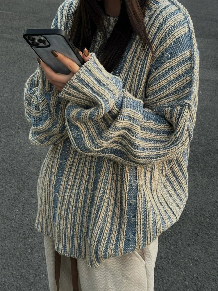 Pull Rayé Décontracté Grande Taille pour Femme - LuxeStyle