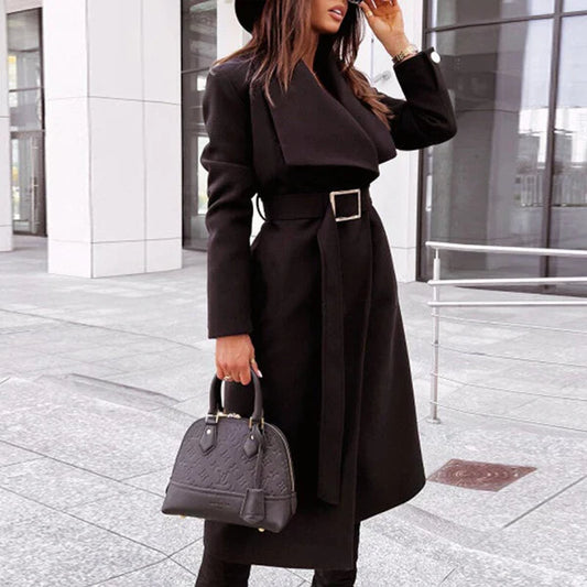 Manteau Femme Hiver Élégant à Ceinture avec Col Dégagé - LuxeStyle