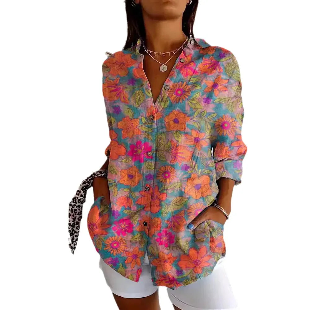 Blouse Été Feminine - Blouse Légère Fleurs avec Décolleté Profond
