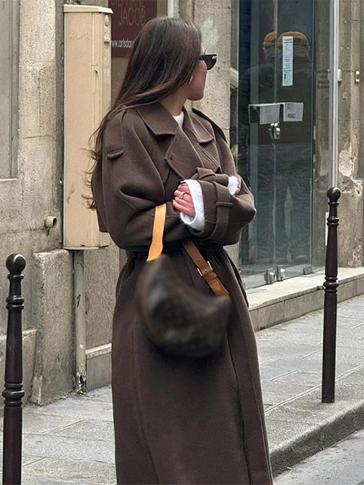 Manteau Femme Élégant Long à Ceinture pour Automne Hiver - LuxeStyle