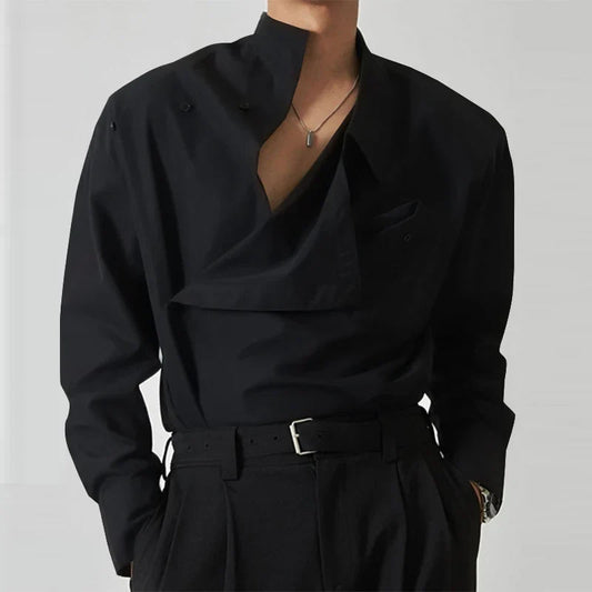 Chemise Décontractée à Manches Longues Col Montant - LuxeStyle