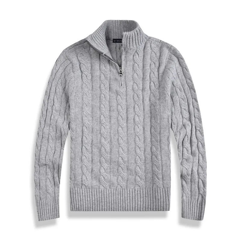 Pull En Laine Mélangée Gris Homme Col Zippé