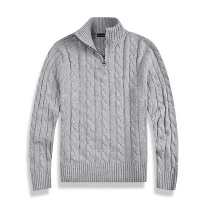Pull En Laine Mélangée Gris Homme Col Zippé