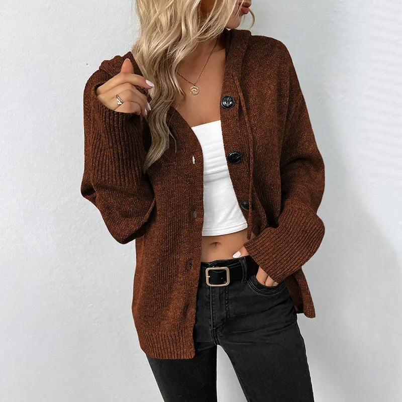 Cardigan Chic à Capuche Manches Longues Pour Femme
