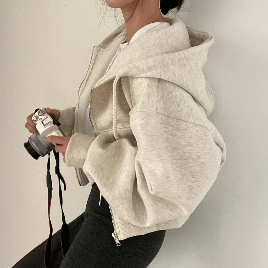Veste Oversize à Capuche avec Fermeture Éclair