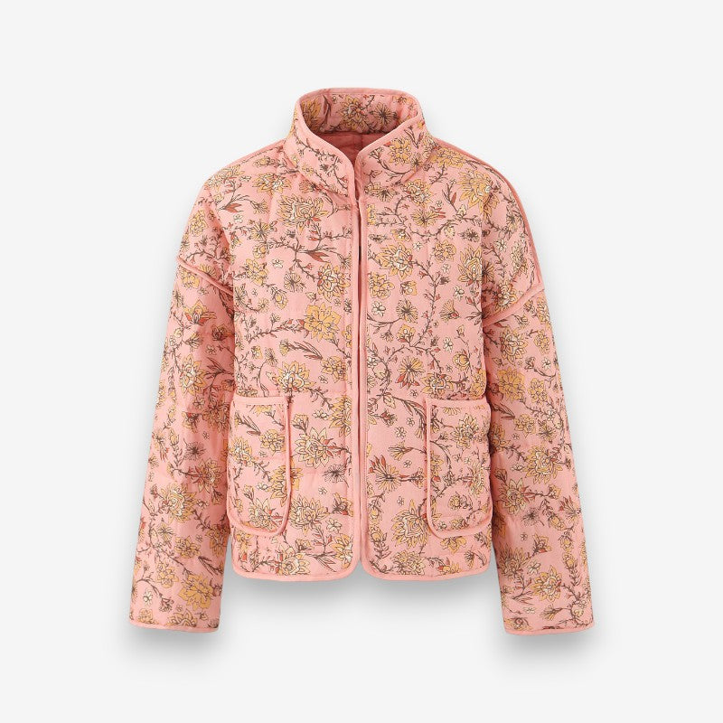 Veste Élégante à Manches Longues Fleuri avec Poches - LuxeStyle