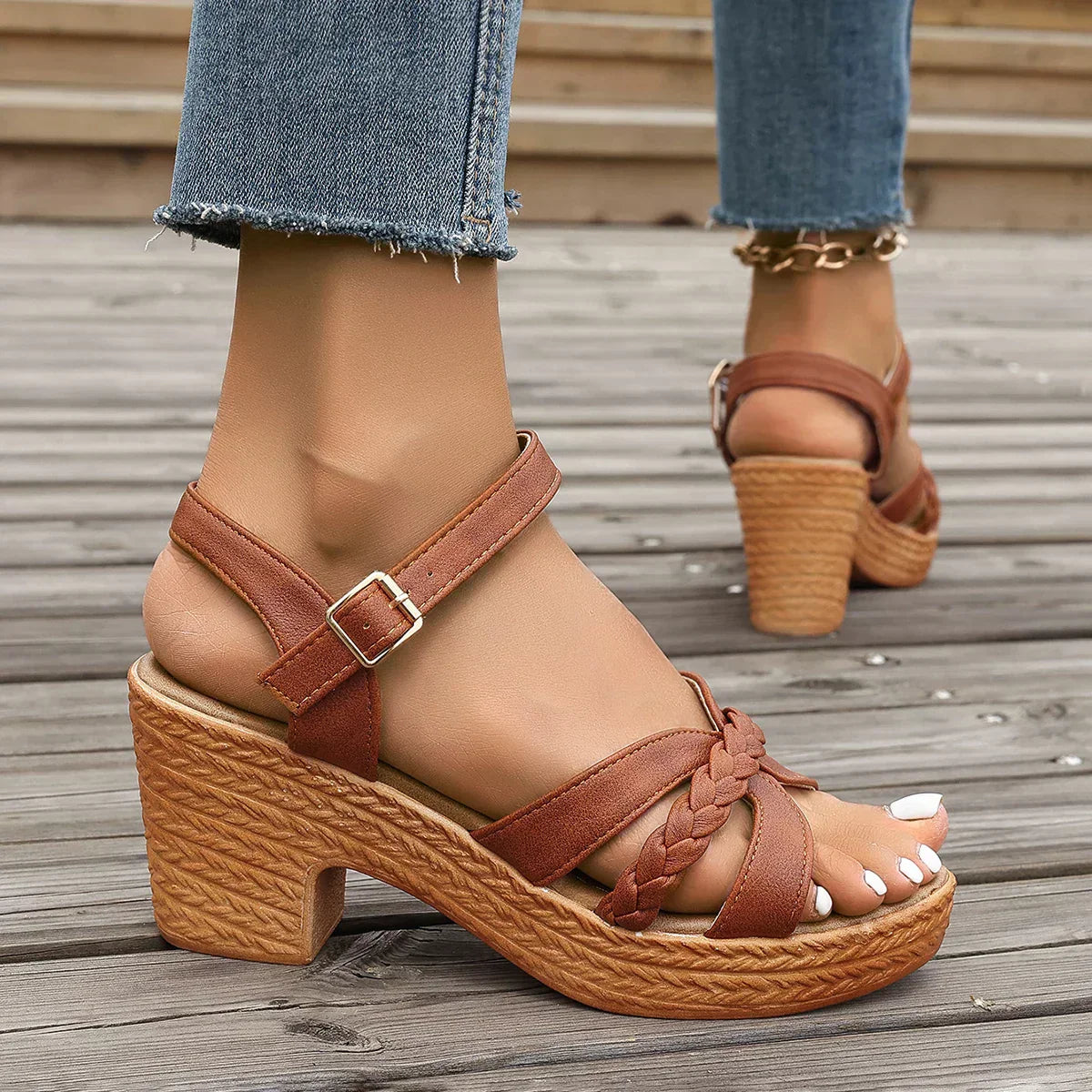 Sandales Femmes Talons Hauts à Boucle Ornementale